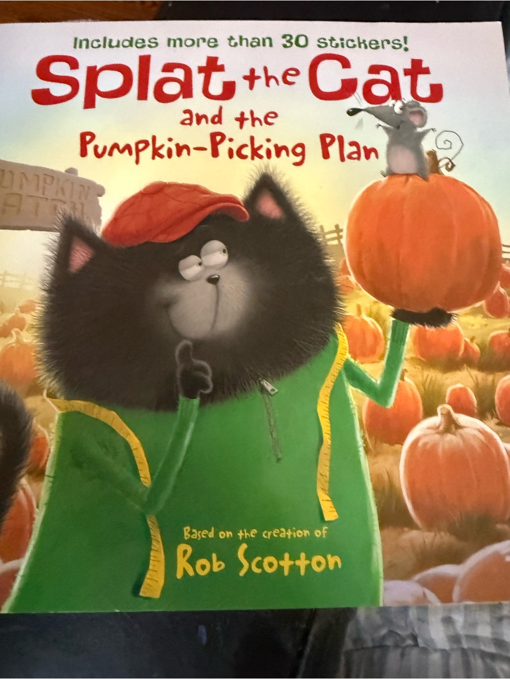 Splat the Cat Pumpkin-Picking Plan Kids Book - Green Hoodie, Red Hat
